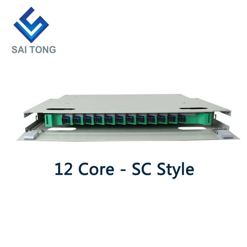 SaiTong FTTH 19-дюймовый стоечный шкаф с 12 портами SC / FC ODF 1 U 12-ядерная оптоволоконная распределительная рама Дополнительная полная нагрузка