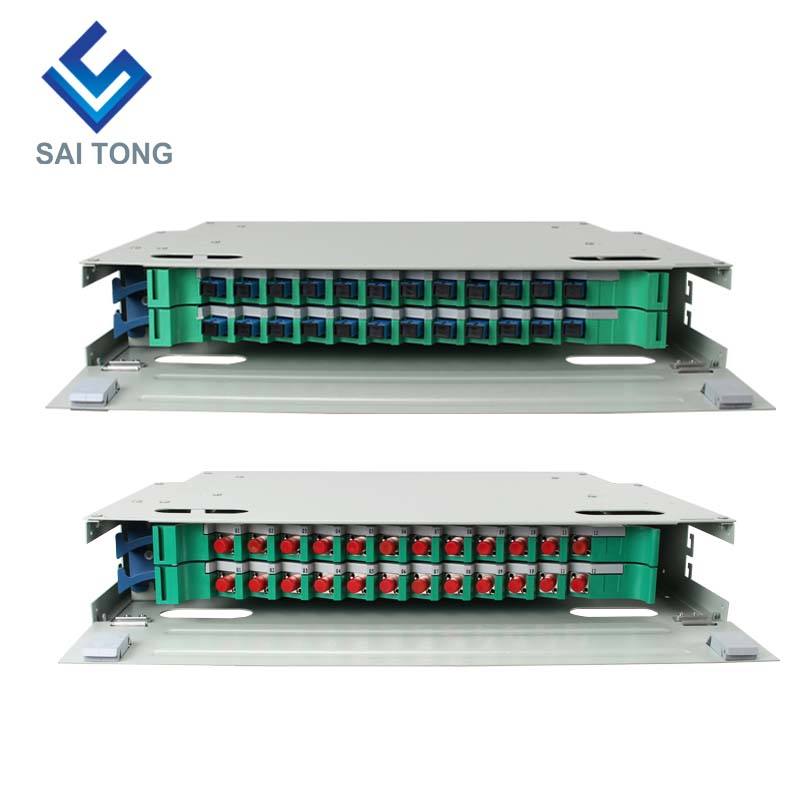 SaiTong FTTH 19-дюймовый монтажный шкаф 24-портовый шкаф SC/FC ODF 2 U 24-ядерный оптоволоконный распределительный каркас Дополнительная полная нагрузка