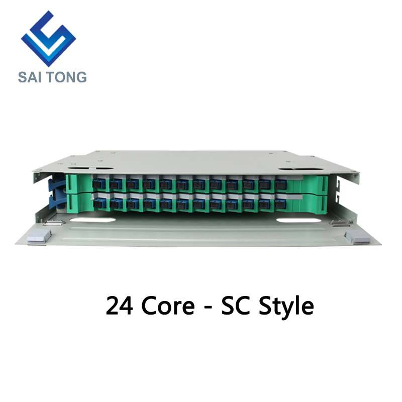 SaiTong FTTH 19-дюймовый монтажный шкаф 24-портовый шкаф SC/FC ODF 2 U 24-ядерный оптоволоконный распределительный каркас Дополнительная полная нагрузка