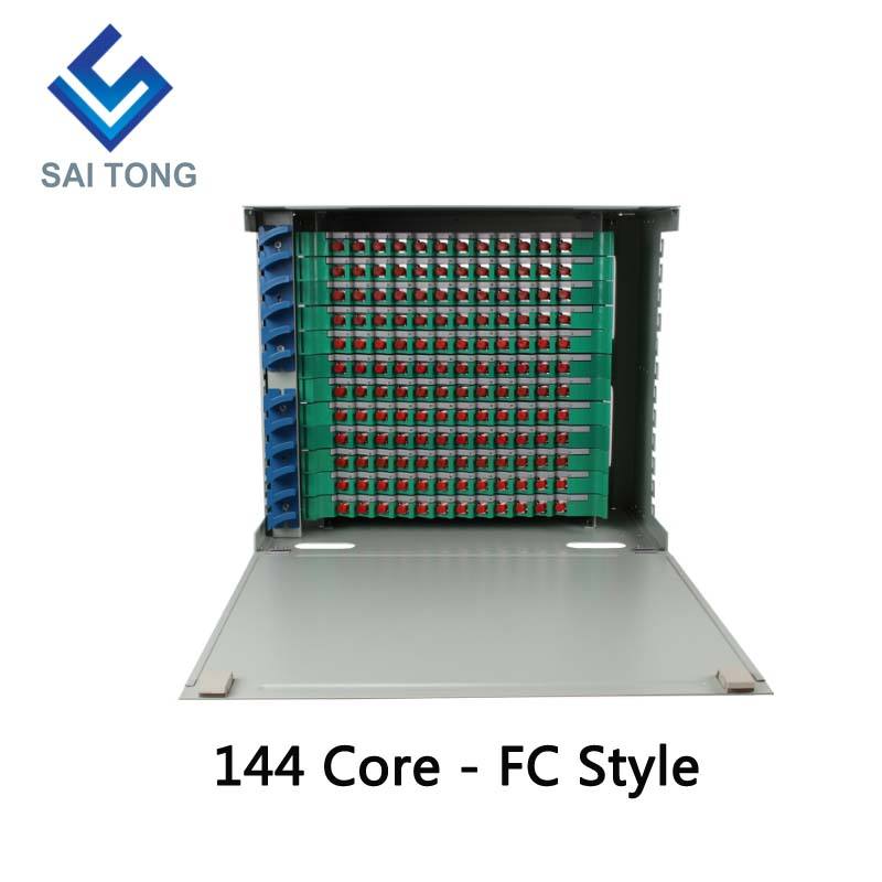 2022 SaiTong FTTH 19-дюймовый стоечный шкаф 144 порта SC / FC ODF 12U 144-ядерный оптоволоконный распределительный каркас Дополнительная полная нагрузка